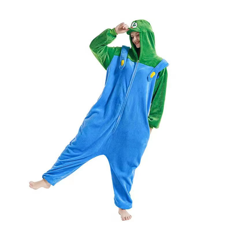 Anime Brothers Cartoon Game Cosplay Costume Anime Figure Luigi One-Piece Pajamas Kawaii Cartoon Sleepwear Halloween Cos Clothes