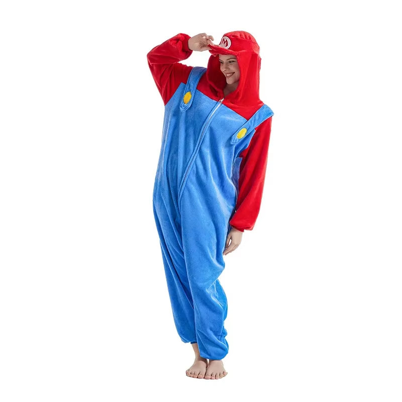 Anime Brothers Cartoon Game Cosplay Costume Anime Figure Luigi One-Piece Pajamas Kawaii Cartoon Sleepwear Halloween Cos Clothes
