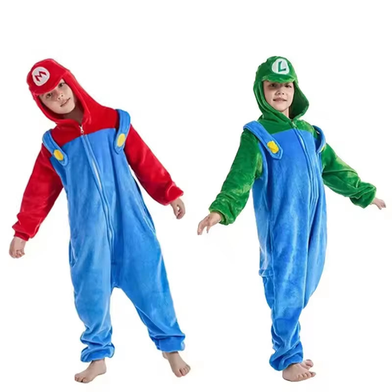 Anime Brothers Cartoon Game Cosplay Costume Anime Figure Luigi One-Piece Pajamas Kawaii Cartoon Sleepwear Halloween Cos Clothes